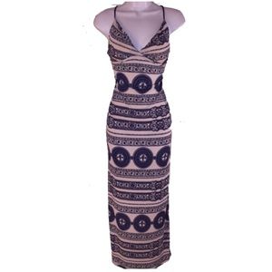 White and blue paisley print maxi dress